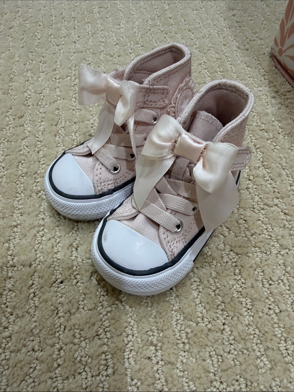 Converse Baby Pink High-Top Sneakers with Satin Bows